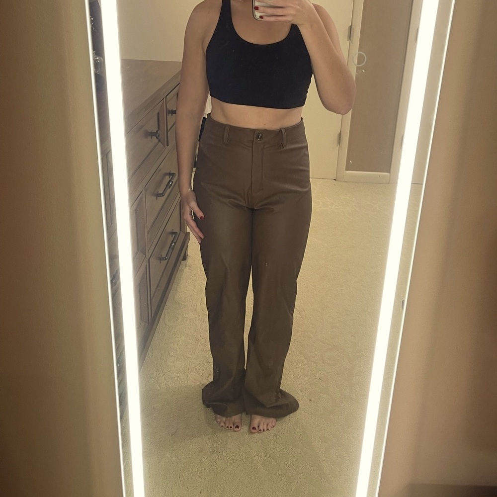 Boohoo Chocolate Brown Wide Leg Leather Look Trousers